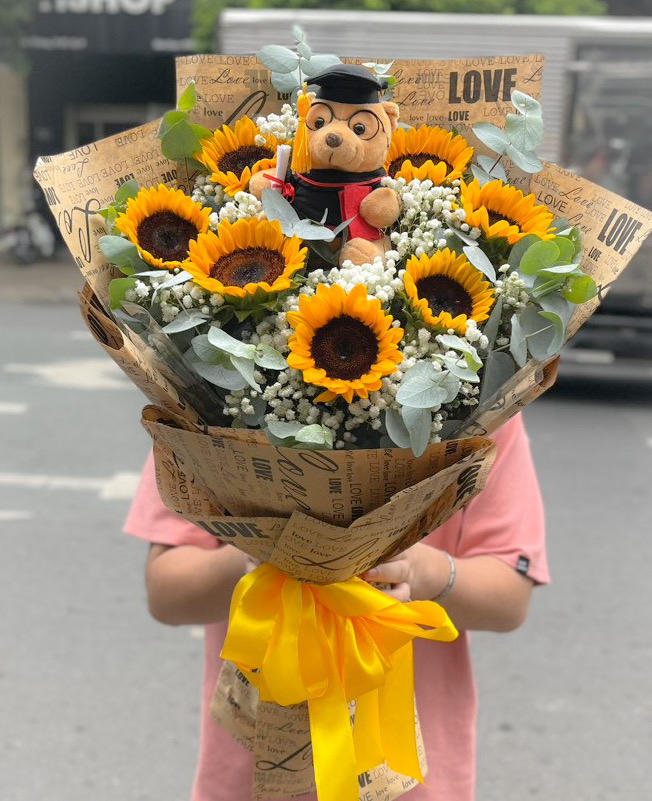 bó hoa gấu bông