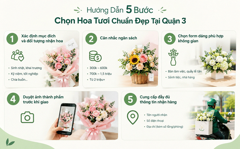 Các bước lưu ý khi đặt hoa tại shop hoa tươi tại Quận 3