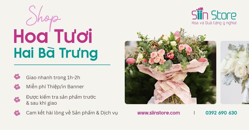 Cửa hàng hoa tươi Siin Store tại quận Hai Bà Trưng cung cấp các mẫu hoa bó thiết kế nghệ thuật cao cấp.