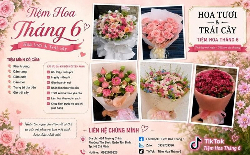 Banner giới thiệu dịch vụ và các mẫu hoa tươi, trái cây tại Tiệm Hoa Tháng 6