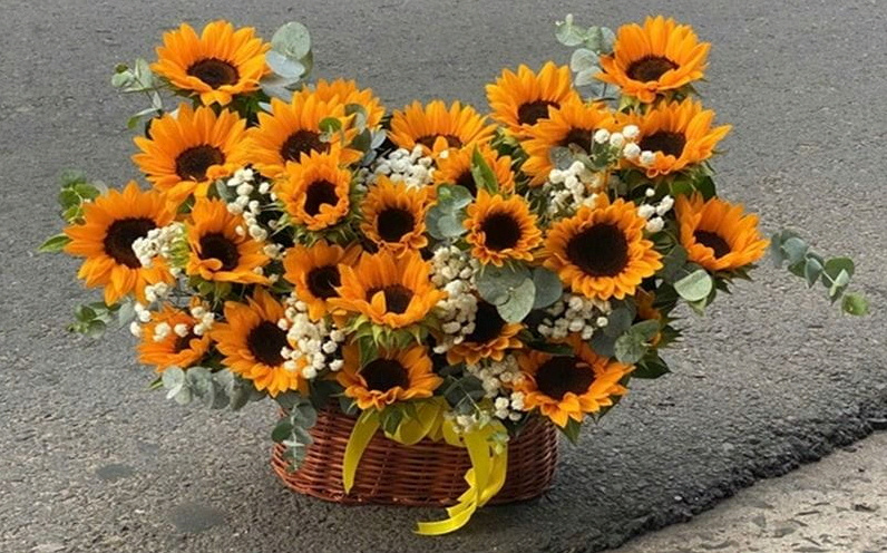 Giỏ hoa hướng dương rực rỡ đầy năng lượng tại NT Flower SG