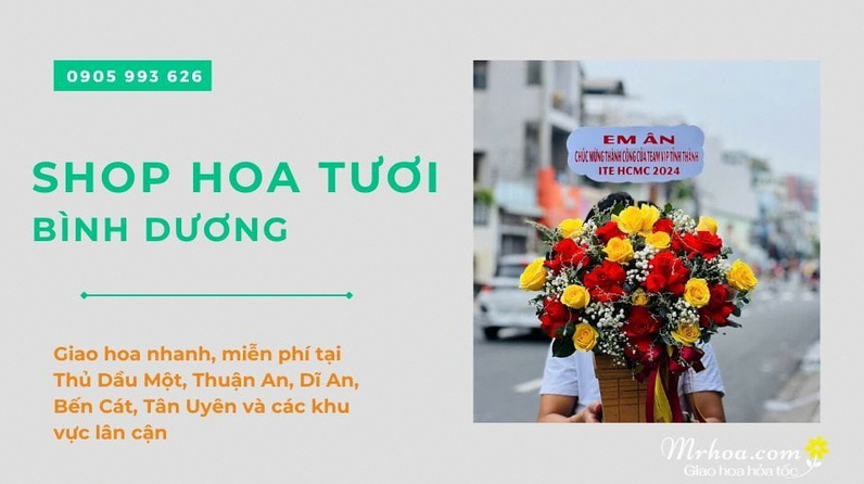 Mẫu kệ hoa chúc mừng sang trọng tại shop hoa tươi Dĩ An MrHoa