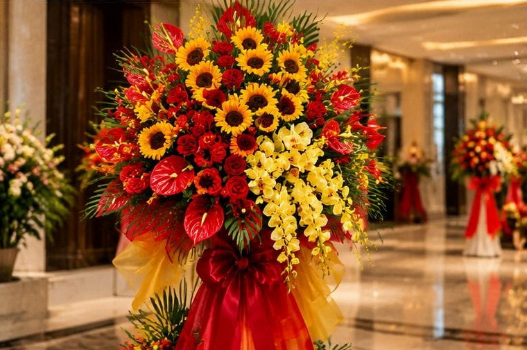 Kệ hoa tươi phong cách sang trọng tại Tiệm hoa Nắng Liên Chiểu Đà Nẵng