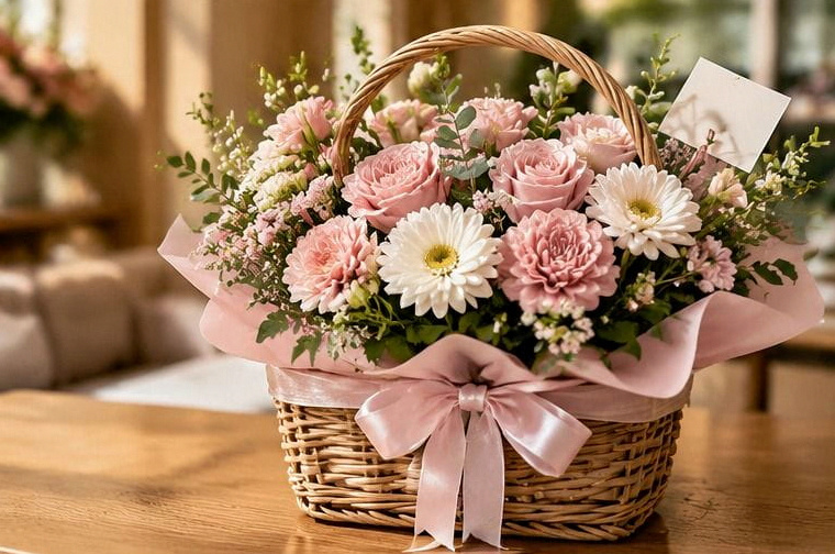 Mẫu giỏ hoa tươi tại đại lý hoa tươi Hồng Hòa Minh Liên Chiểu Đà Nẵng